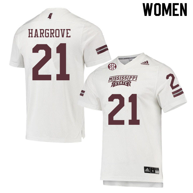 Women #21 Ketravion Hargrove Mississippi State Bulldogs College Football Jerseys Sale-White - Click Image to Close